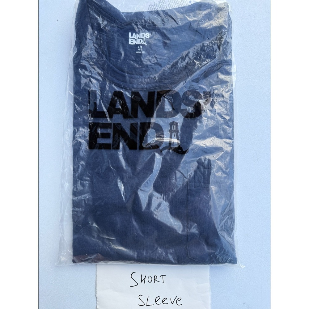 Lands' End Garment Dye Slub Pocket Short Sleeve T-Shirt Men's Tall L/T Deep Sea